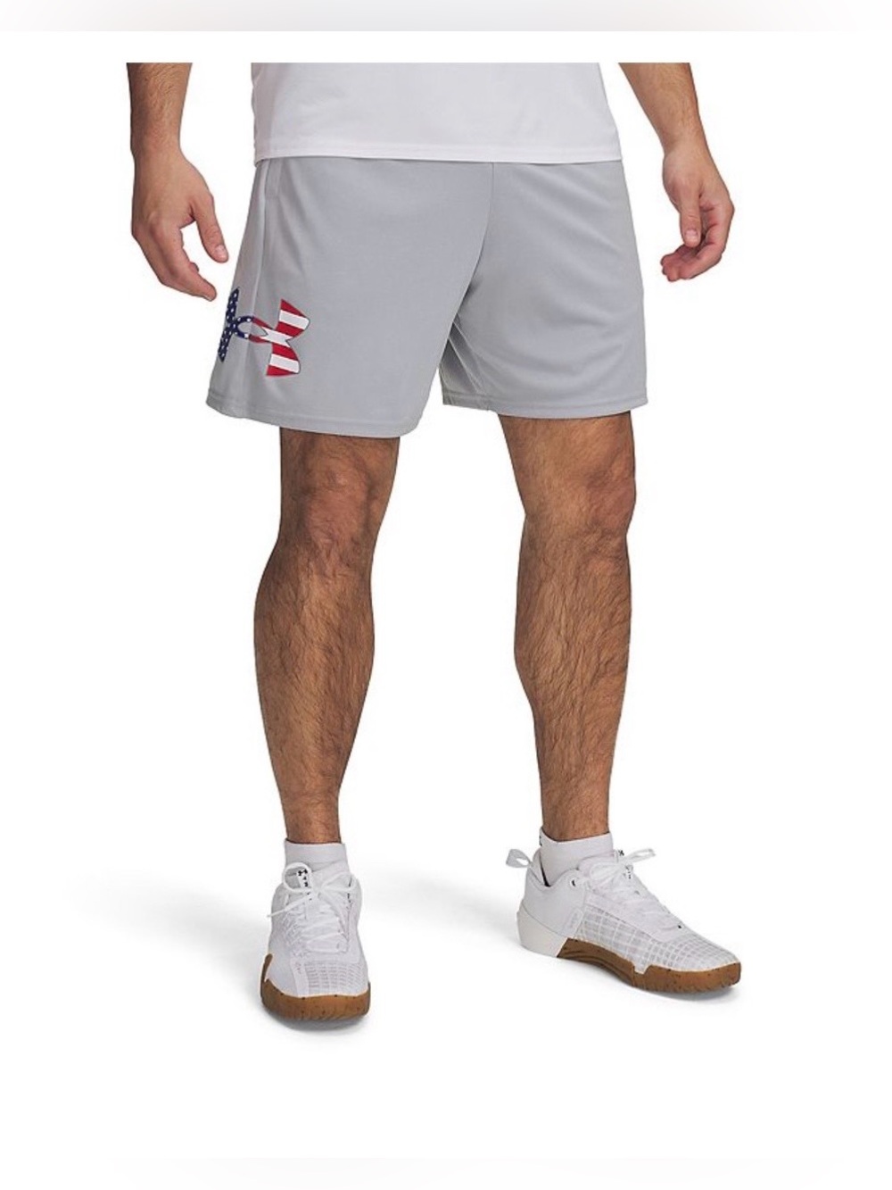 NWT Under Armour Freedom Tech Big Flag Shorts Men’s 2XL Gray USA Logo